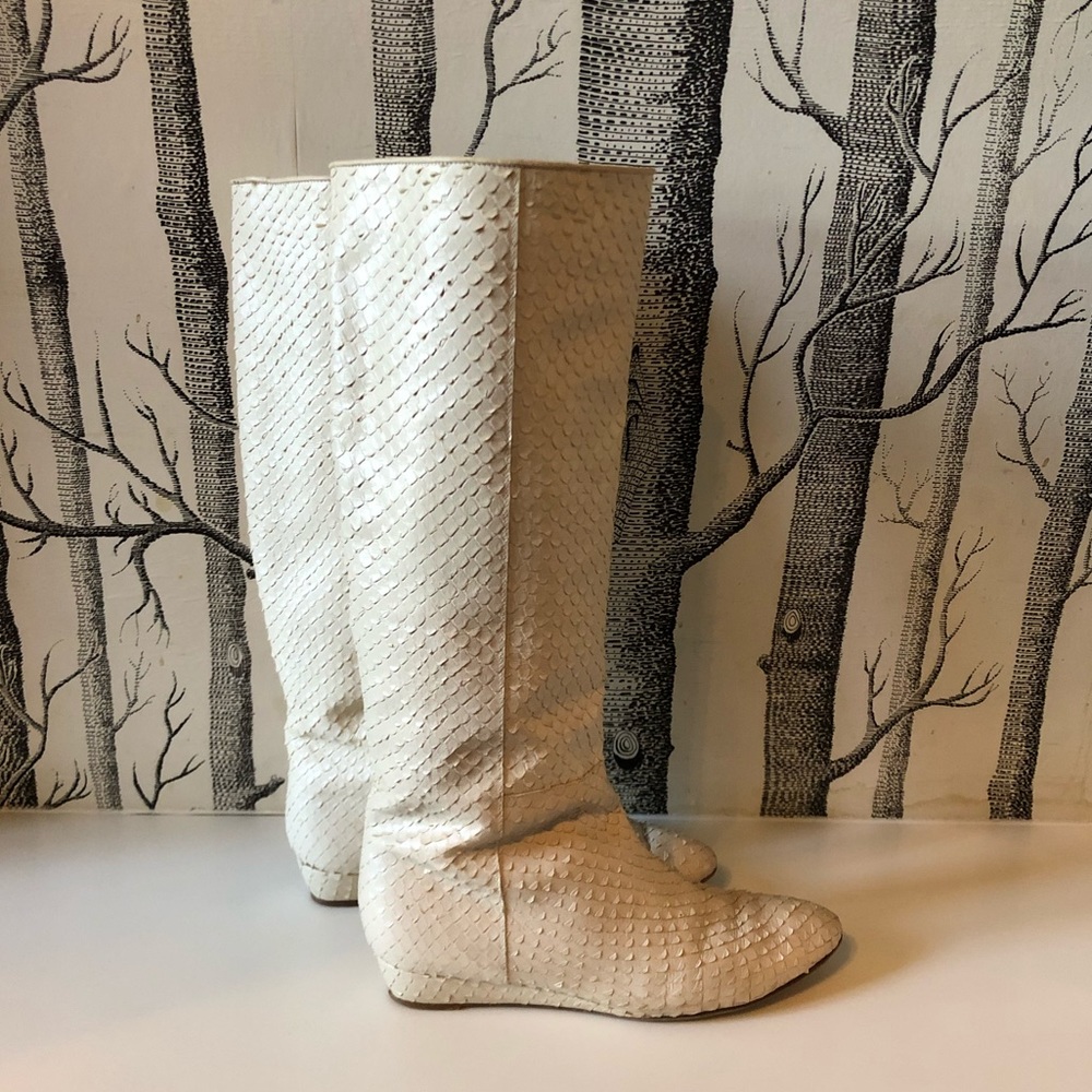 Loeffler Randall White Snakeskin Boots 6.5